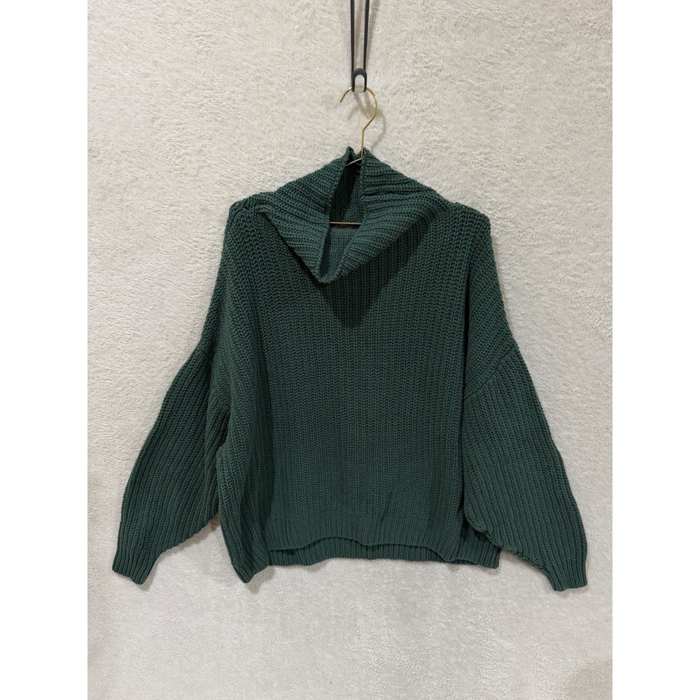 Free People XS Swim Too Deep Oversized Chunky Knit Turtleneck Sweater Green